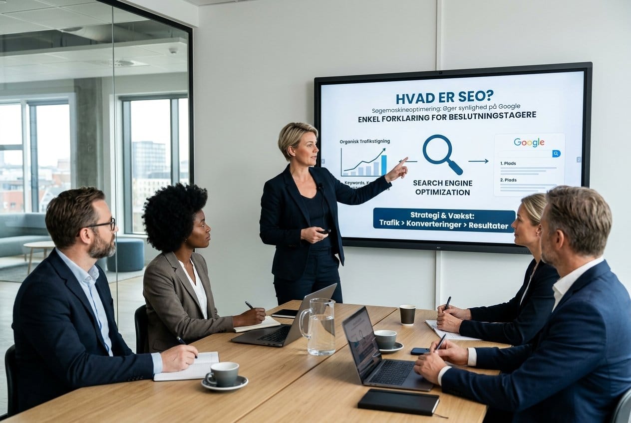 Kvinde der forklarer hvad SEO er